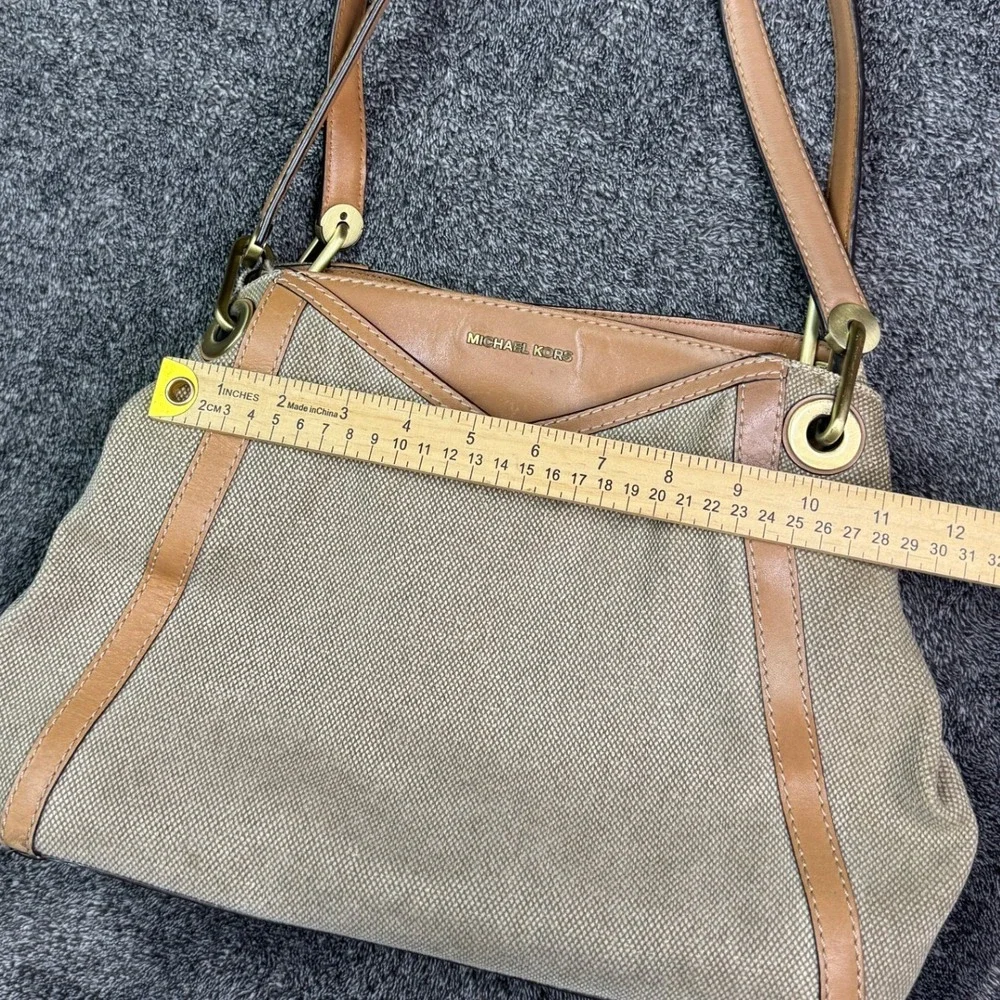 Michael Kors Beige Canvas Leather Trim Triple Compartment Shoulder Bag SCKPSOMY